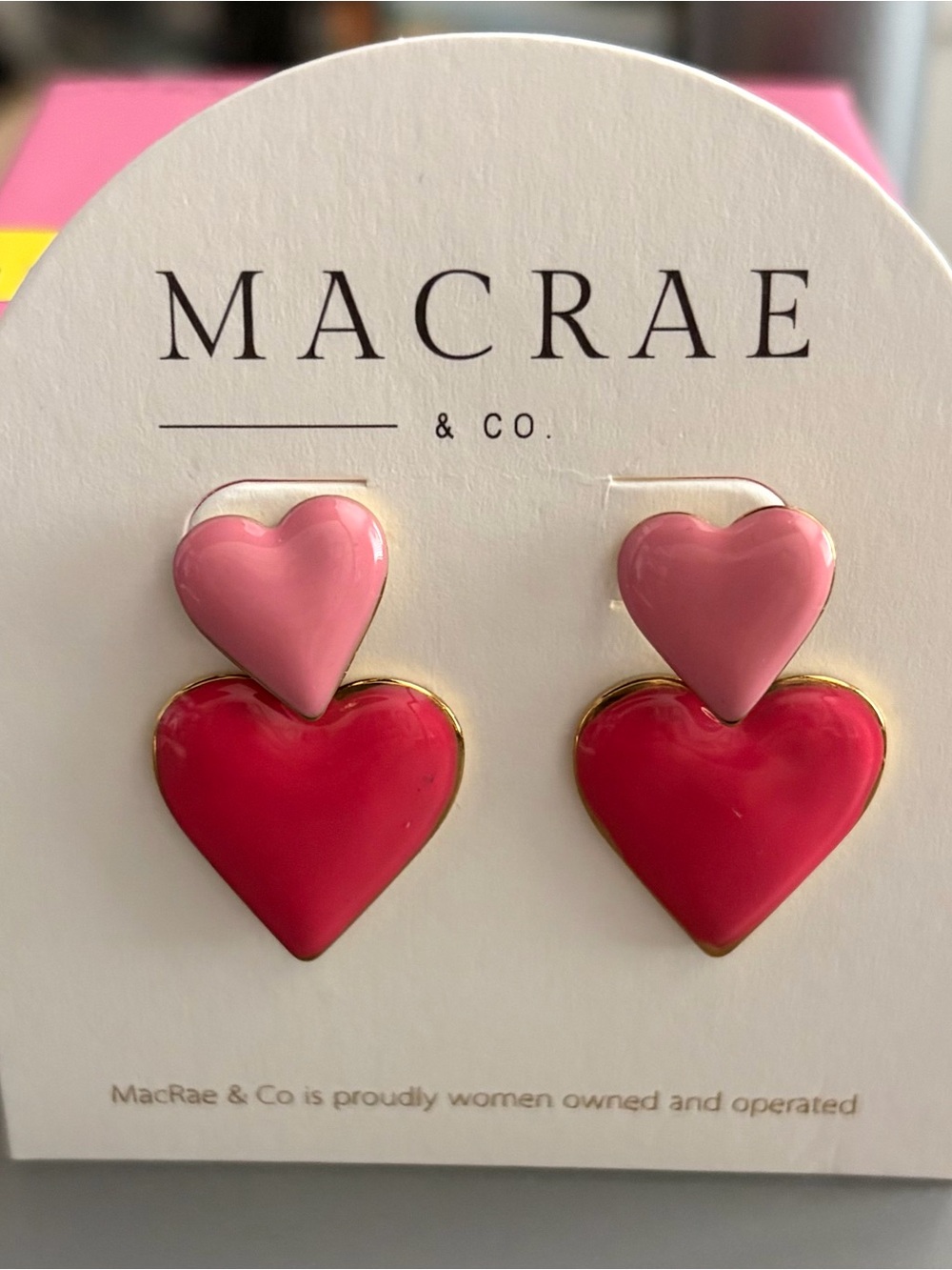 Two-Tone Pink and Red Heart Drop Earrings